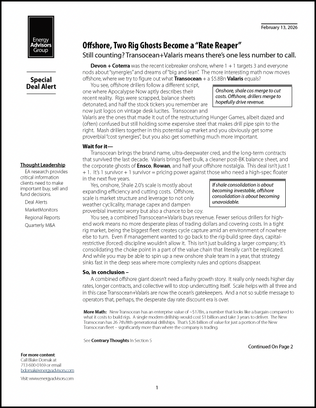 DEAL ALERT (TRANSOCEAN+VALARIS) - Energy Advisors Group DEAL ALERT (TRANSOCEAN+VALARIS)